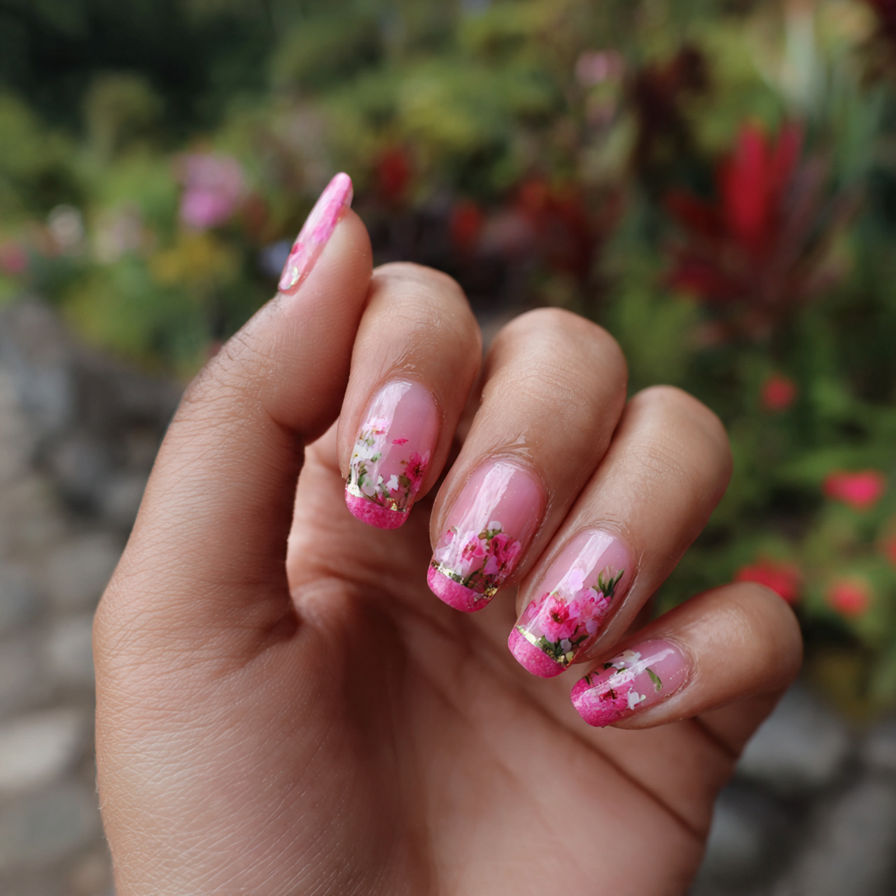 pink flower nails