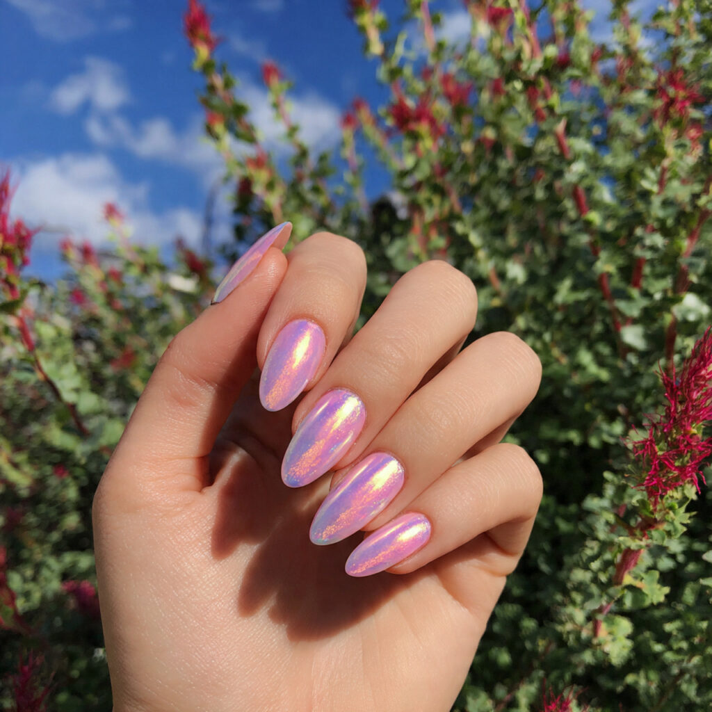 Pink Prom Nails: Dreamy, Glam & Unforgettable Looks for Your Big Night 7 attractive pink aura nails with outdoor background