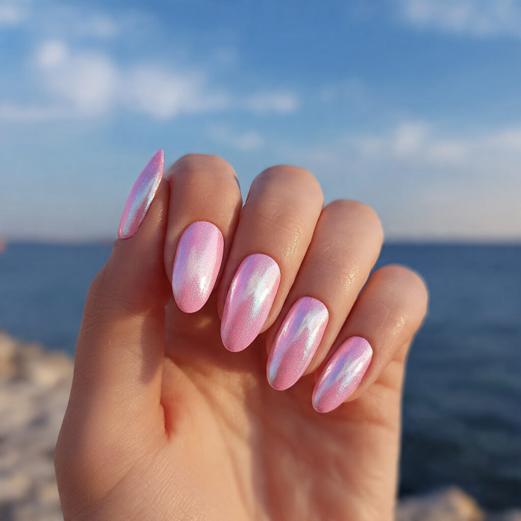 Trending Summer Pink Nails: Bright, Soft & Made to Glow 13 attractive pink aura summer nails with outdoor bac