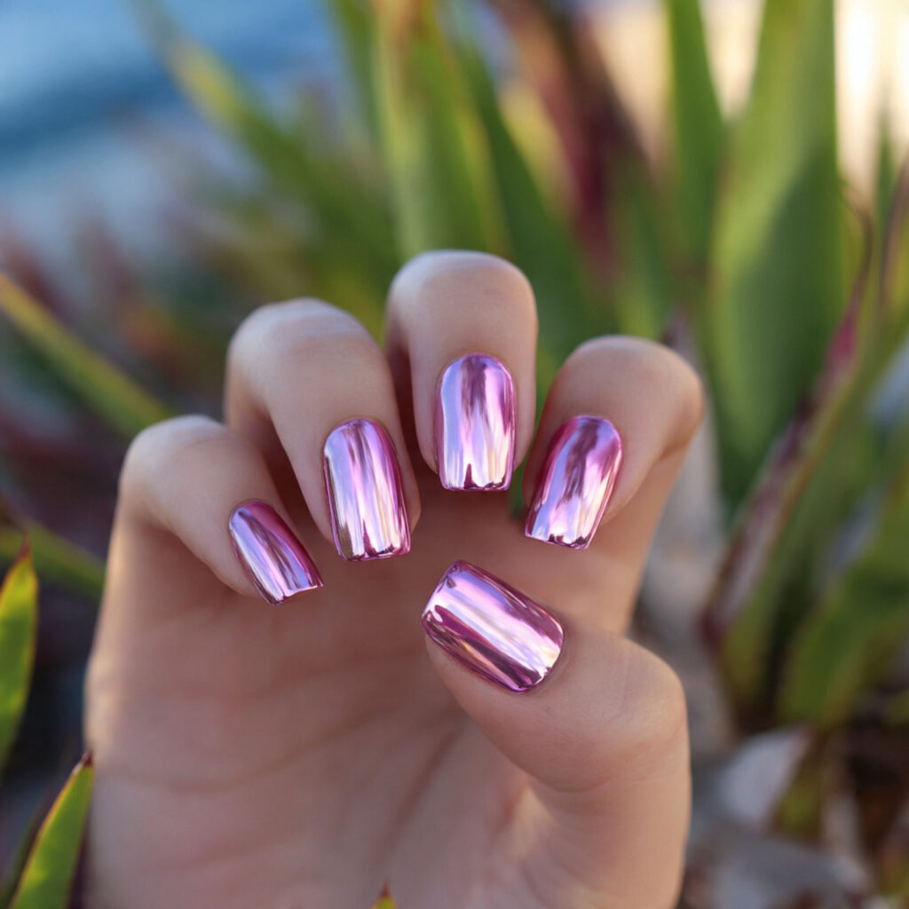 Pink Square Nails: 14 Clean Lines, Soft Energy & Endless Charm 10 attractive pink chrome square nails with outdoor b