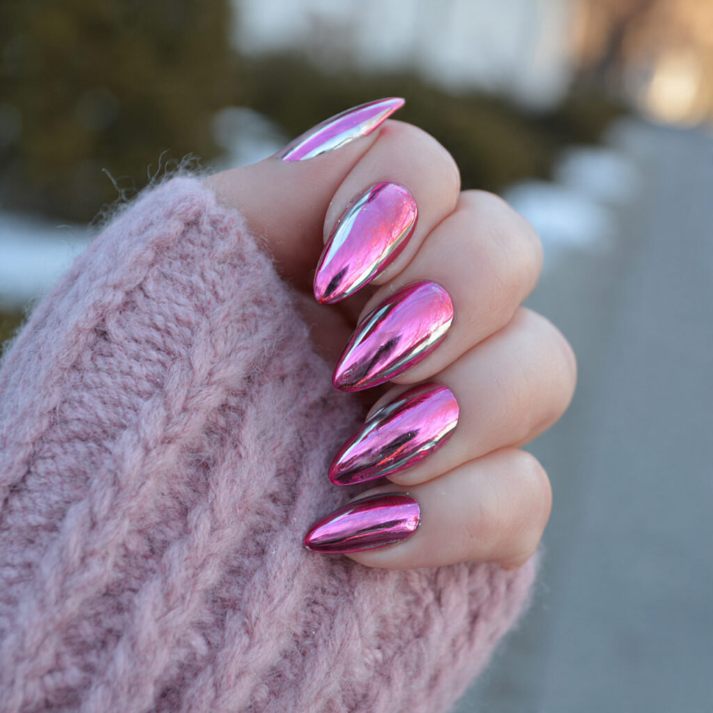 Pink and Silver Nails: Soft Glam Meets Sparkle 10 attractive pink chrome with silver details nails w