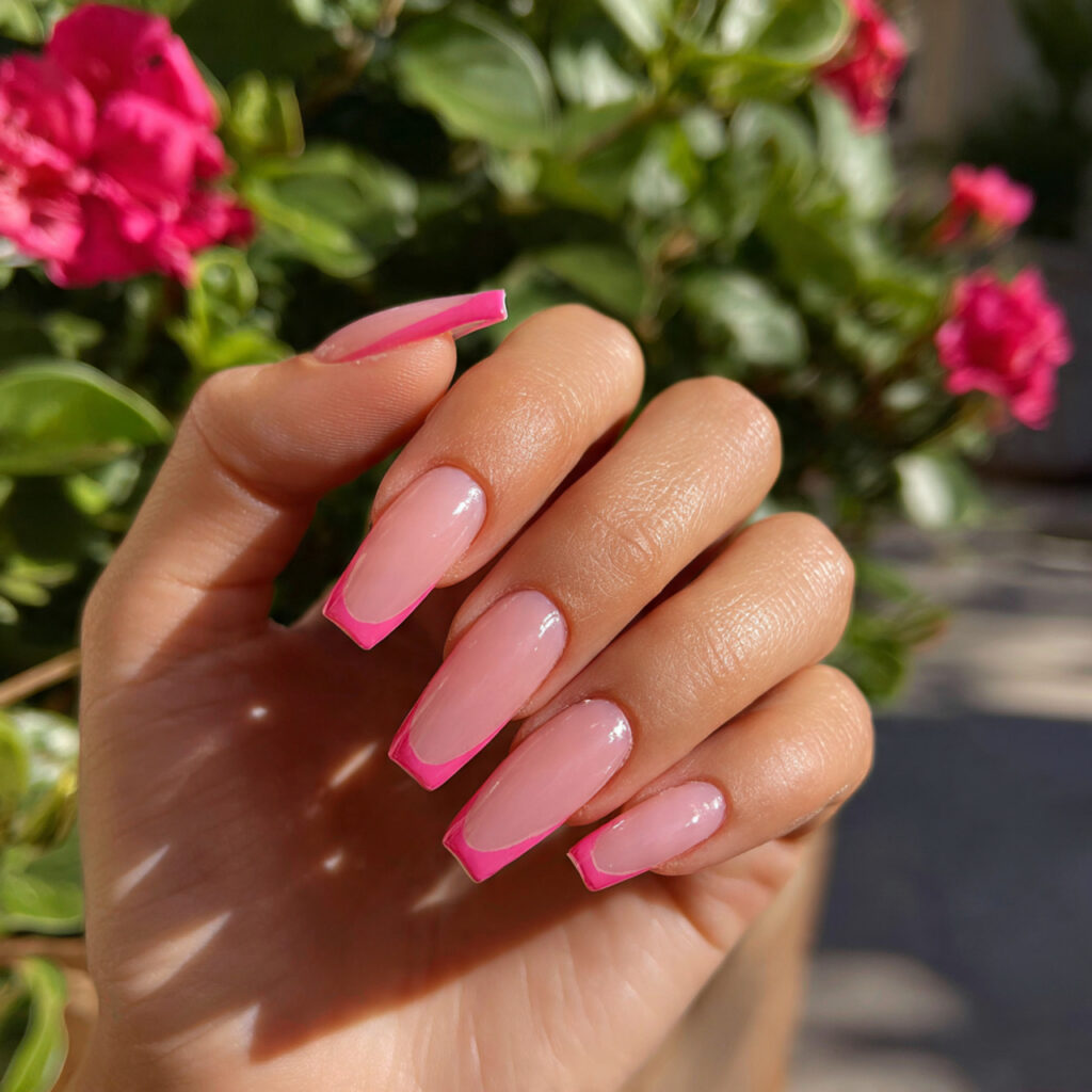 Short Coffin Nails Designs: Chic, Cute & Totally Addictive Ideas 5 attractive pink french tip coffin nails with outdo