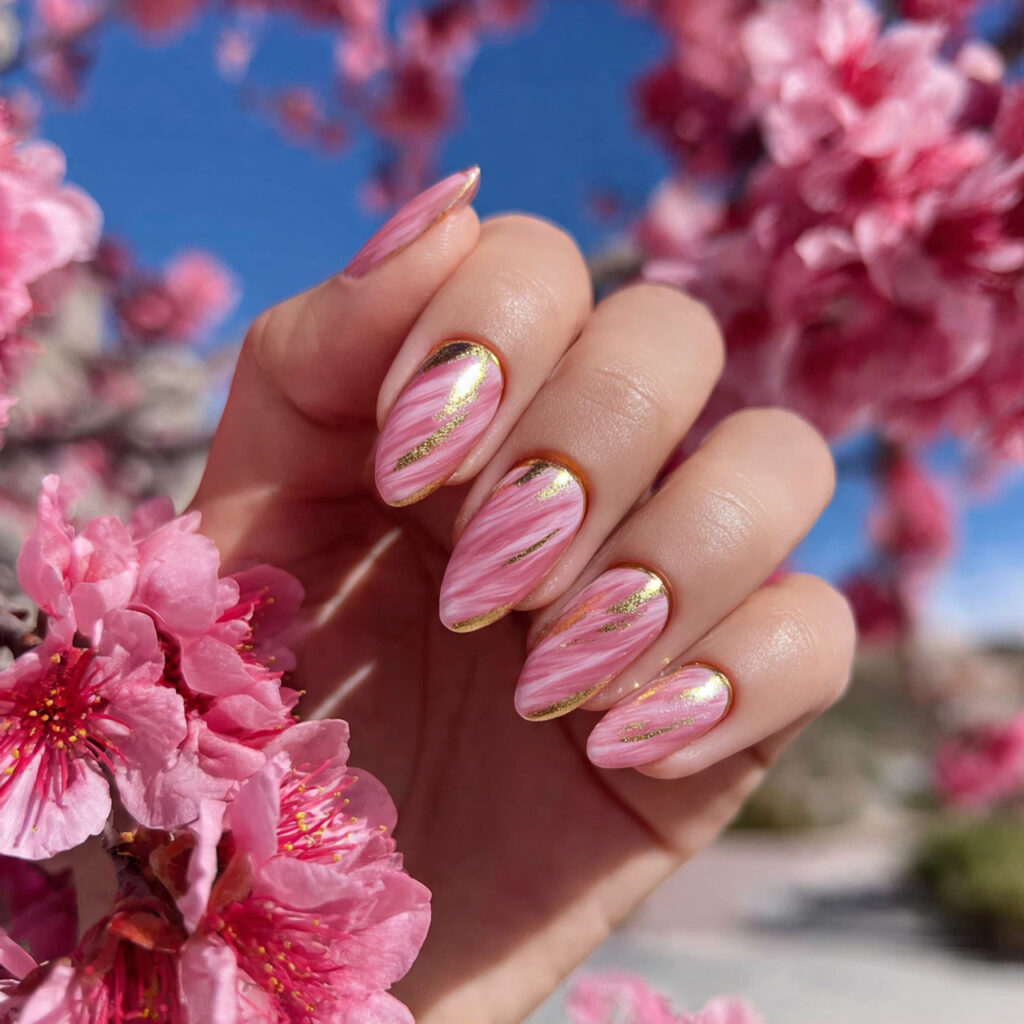 Nail Inspo Cat Eye: Magnetic Glow & Mesmerizing Shine 14 attractive pink gold cat eye nails with outdoor ba