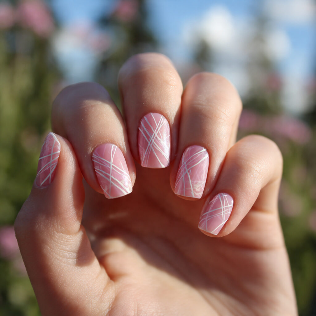 Pink Spring Nails: Soft, Fresh Designs You’ll Want to Save 12 attractive pink line art nails with outdoor backgr