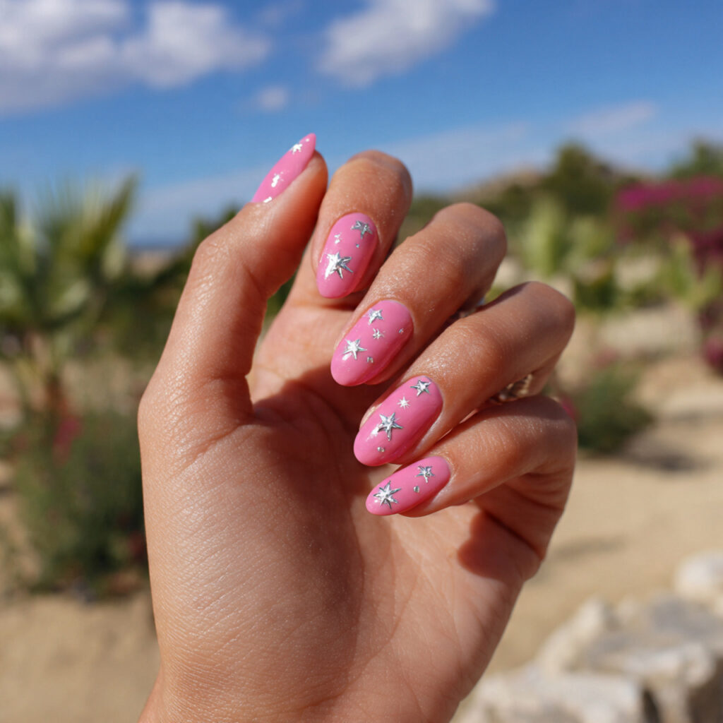 Pink and Silver Nails: Soft Glam Meets Sparkle 5 attractive pink nails with silver stars nails with