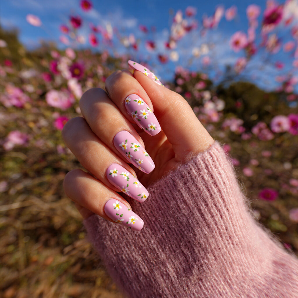 Trending Summer Pink Nails: Bright, Soft & Made to Glow 5 attractive pink nails with tiny flowers with outdo