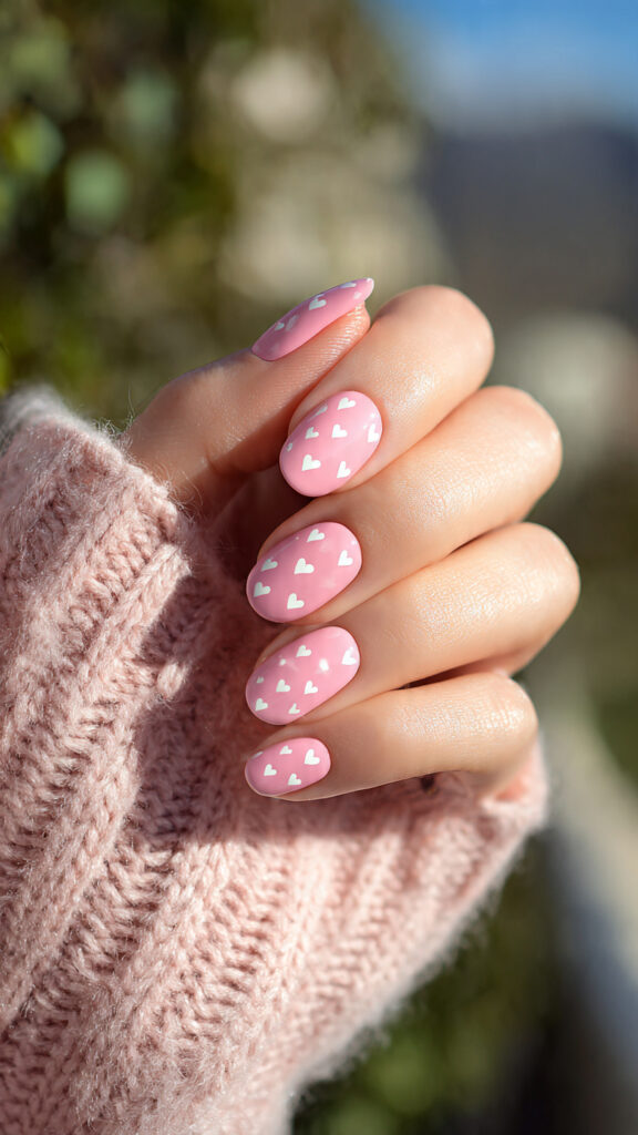 Pink Nails Square: Clean, Cute & Instantly Polished 6 attractive pink nails with tiny hearts design clos 1