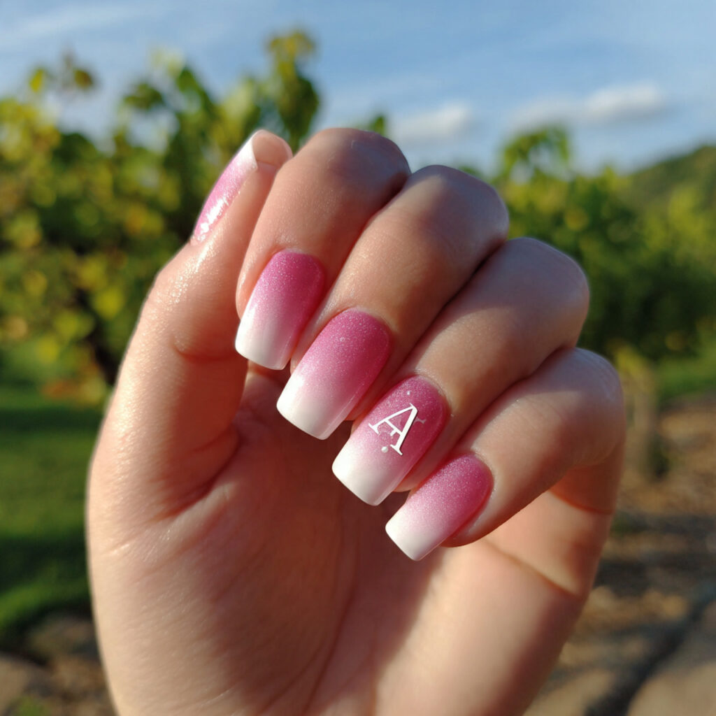 Nail Inspo with Initial: Personal, Pretty & Totally Your Vibe 4 attractive pink ombre nails with initial accent wi
