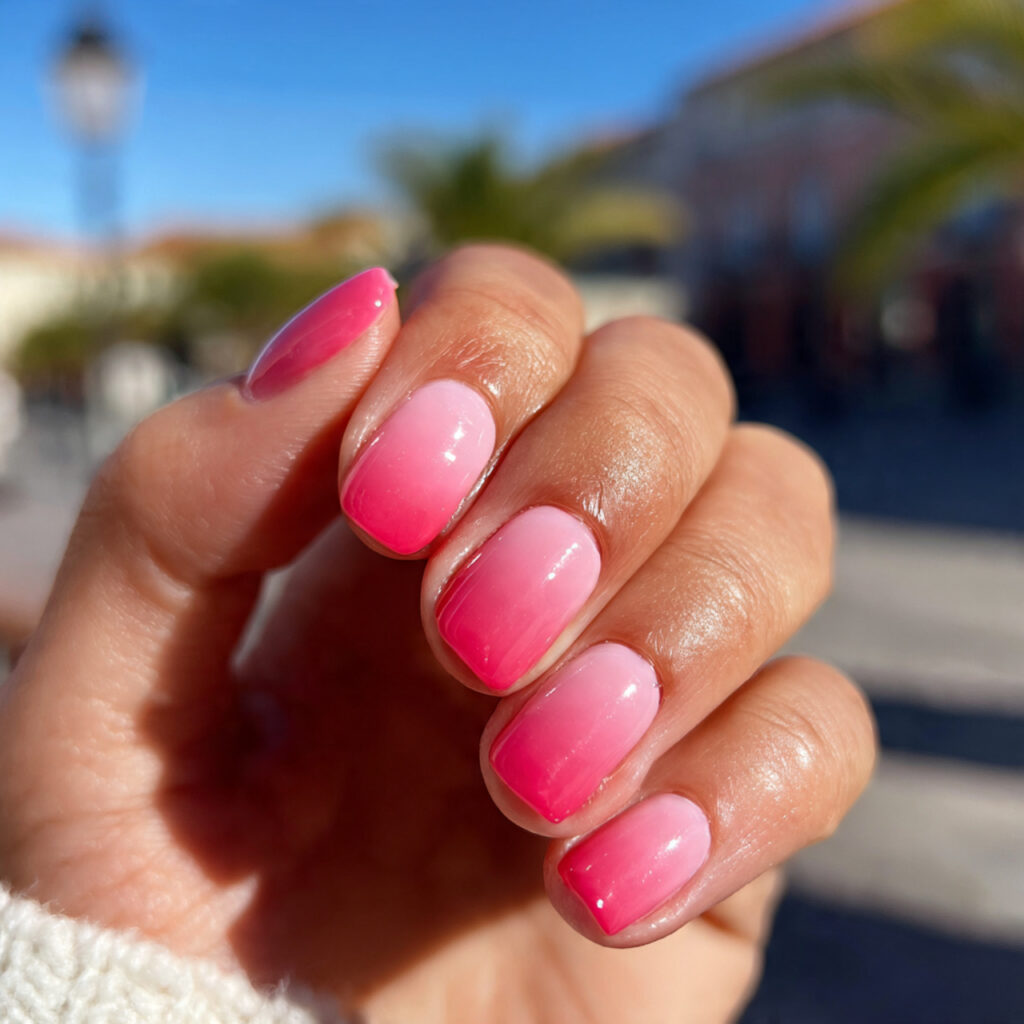Pink Nails Short Trendy: Cute, Clean & Instantly Pretty 9 attractive pink ombre short nails with outdoor bac