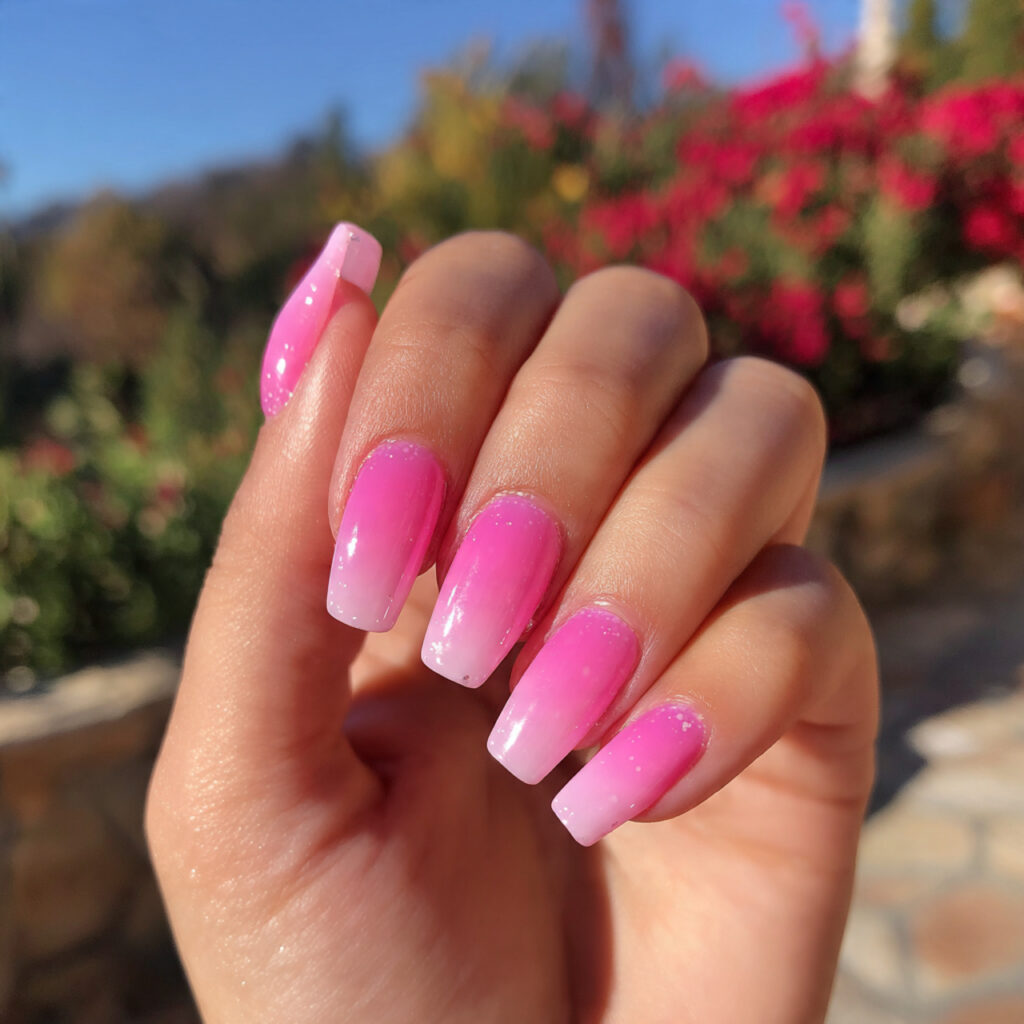 Pink Square Nails: 14 Clean Lines, Soft Energy & Endless Charm 6 attractive pink ombre square nails with outdoor ba