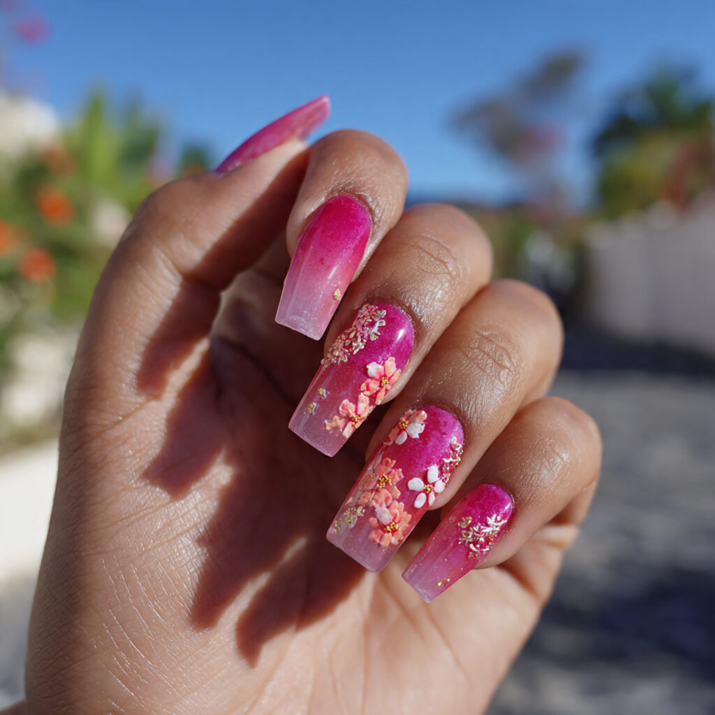 Nail Inspo 3D Flower: Soft Petals, Dreamy Details & Pure Romance 7 attractive pink ombre with 3d flowers nails with o