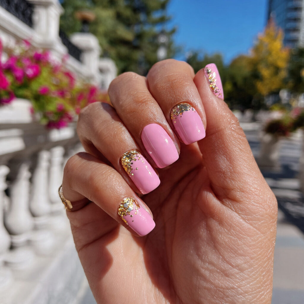 Pink Nails Short Trendy: Cute, Clean & Instantly Pretty 13 attractive pink short nails with gold accents with