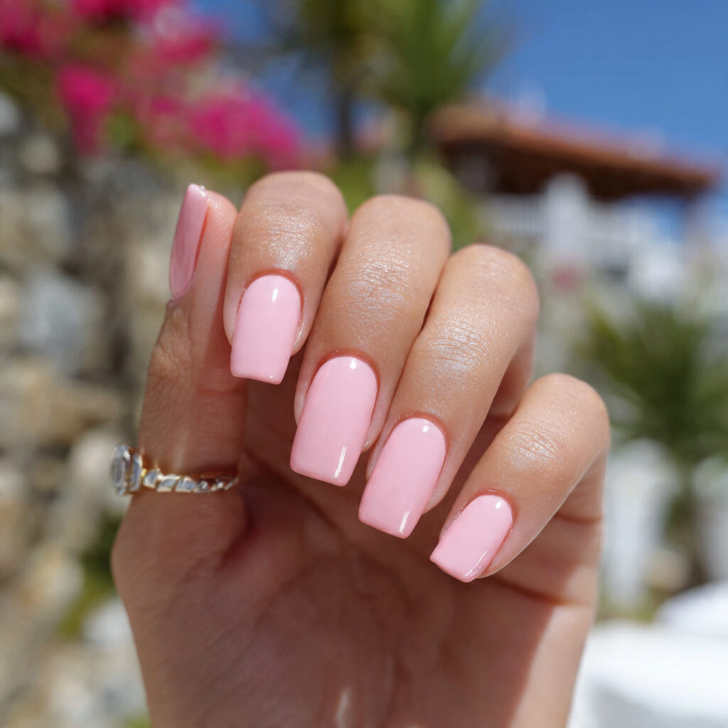 Pink Nails Square: Clean, Cute & Instantly Polished 3 attractive pink square nails with outdoor backgrou 3