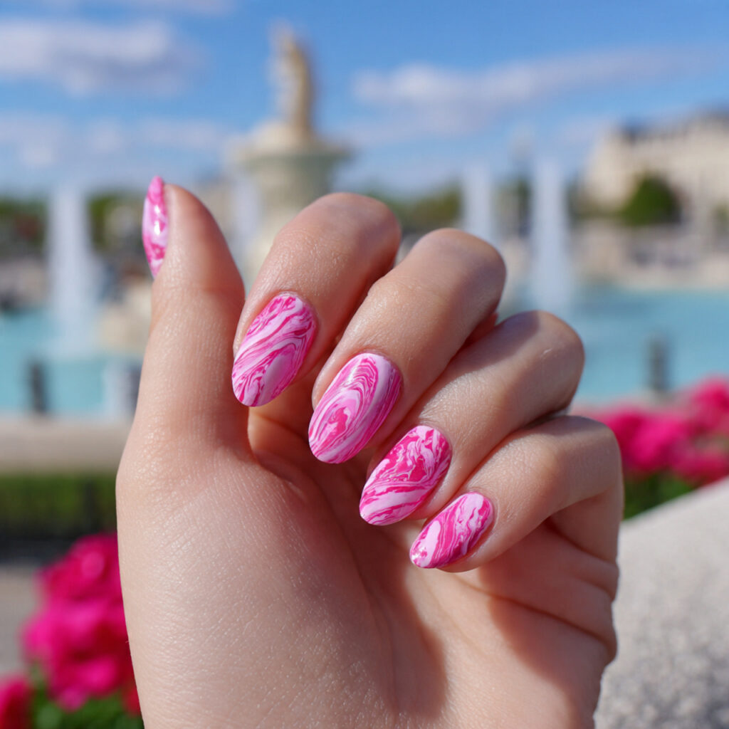 Trending Summer Pink Nails: Bright, Soft & Made to Glow 8 attractive pink swirl summer nails with outdoor ba