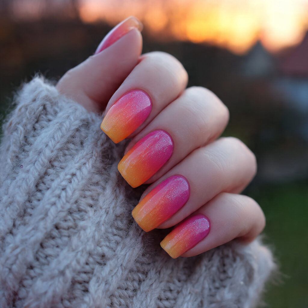 Short Ombre Nails: Soft Blends You’ll Keep Staring At 5 attractive pink to orange sunset ombre nails with