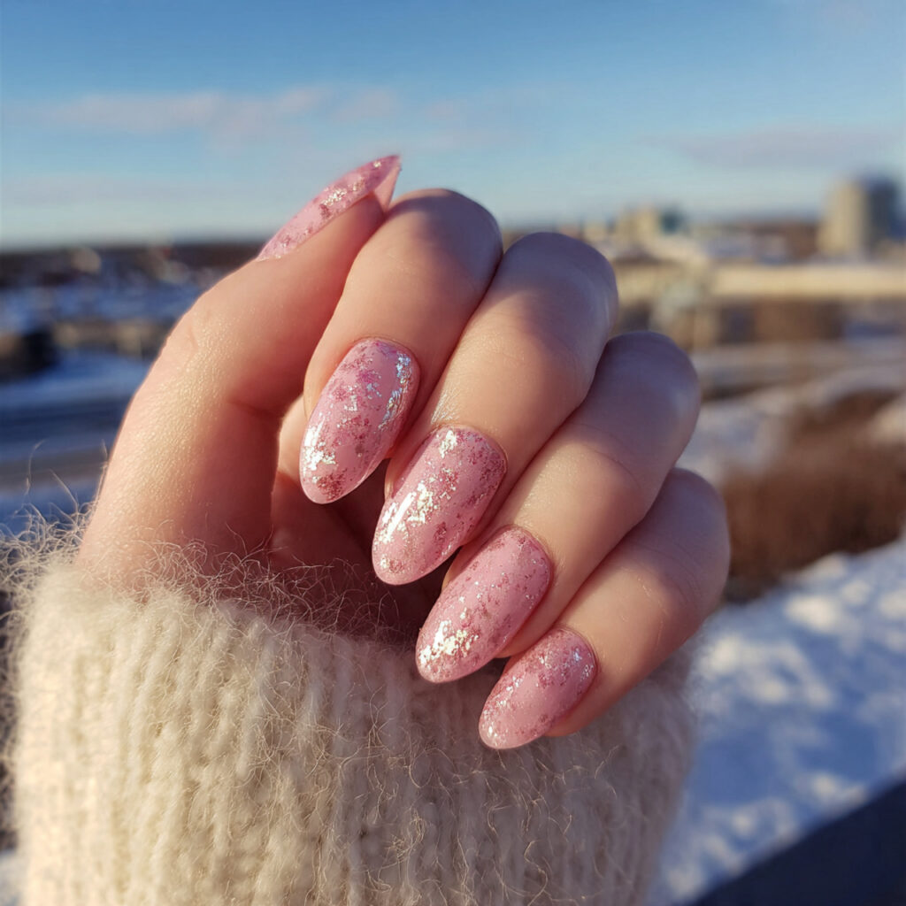 Nail Inspo January: Cozy, Fresh Nail Ideas to Start the Year Beautifully 3 attractive pink winter glow nails with outdoor bac
