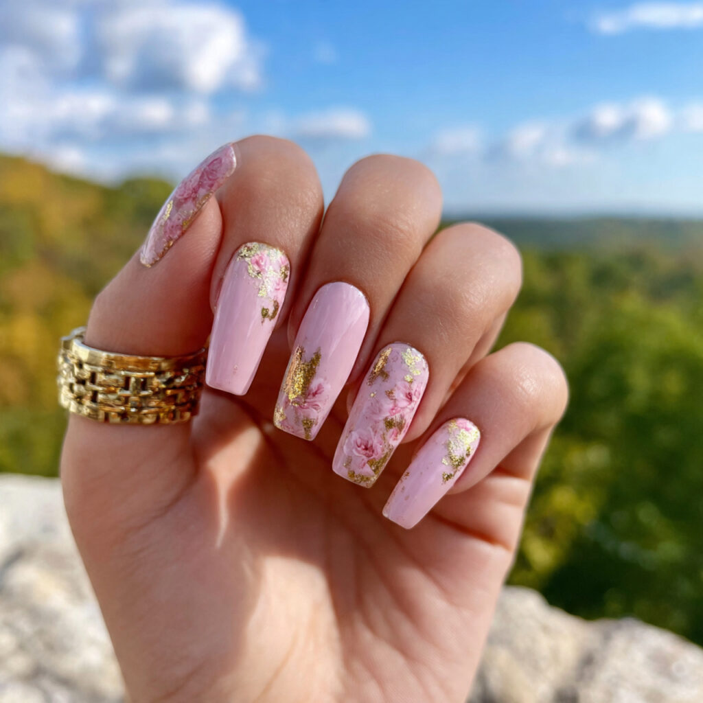 Pink Nude Nails: 12 Soft, Elegant & Effortlessly Addictive 9 attractive pink with gold accents nails with outdo