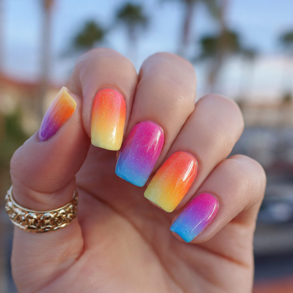 Short Ombre Nails: Soft Blends You’ll Keep Staring At 8 attractive rainbow ombre short nails with outdoor