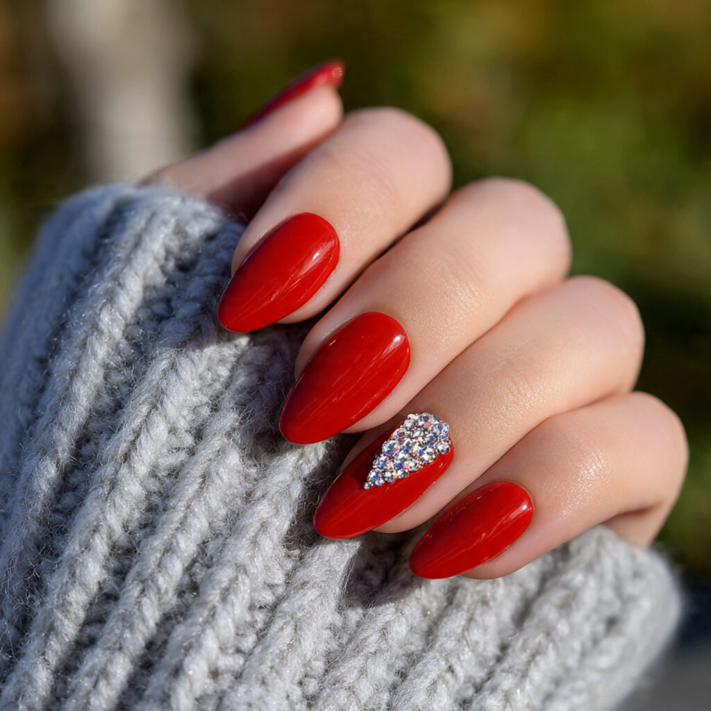 Nail Inspo With Thumb: The Tiny Detail That Changes Everything 4 attractive red nails with rhinestone thumb with ou