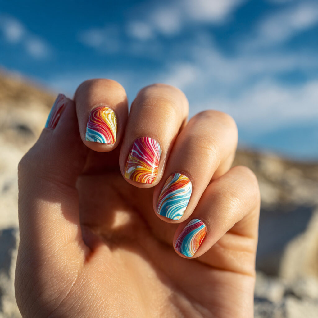 attractive retro swirl funky short nails with outd