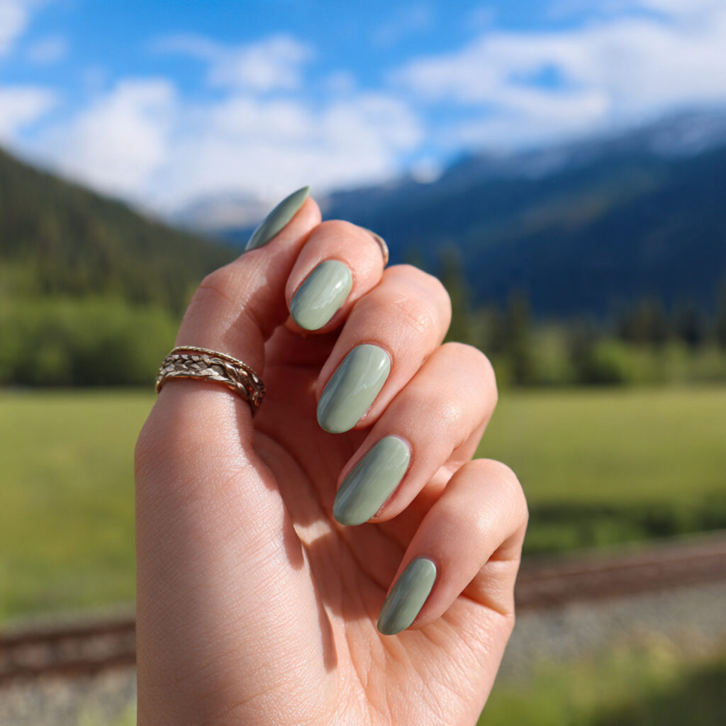 Nail Inspo Summer 2026: Fresh, Glowy & Totally Addictive Looks 10 attractive sage green minimal nails with outdoor b 1