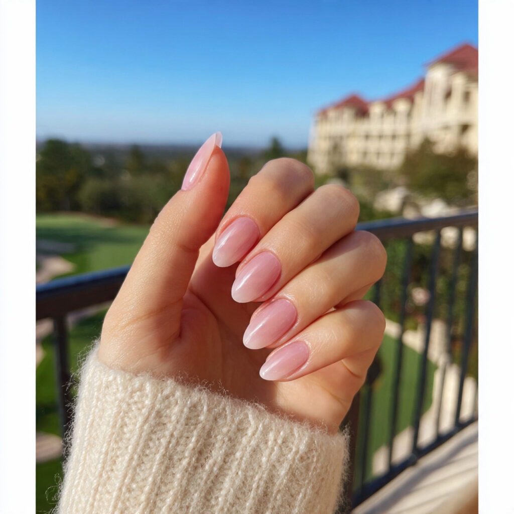 Pink Nude Nails: 12 Soft, Elegant & Effortlessly Addictive 2 attractive sheer blush nails with outdoor backgrou