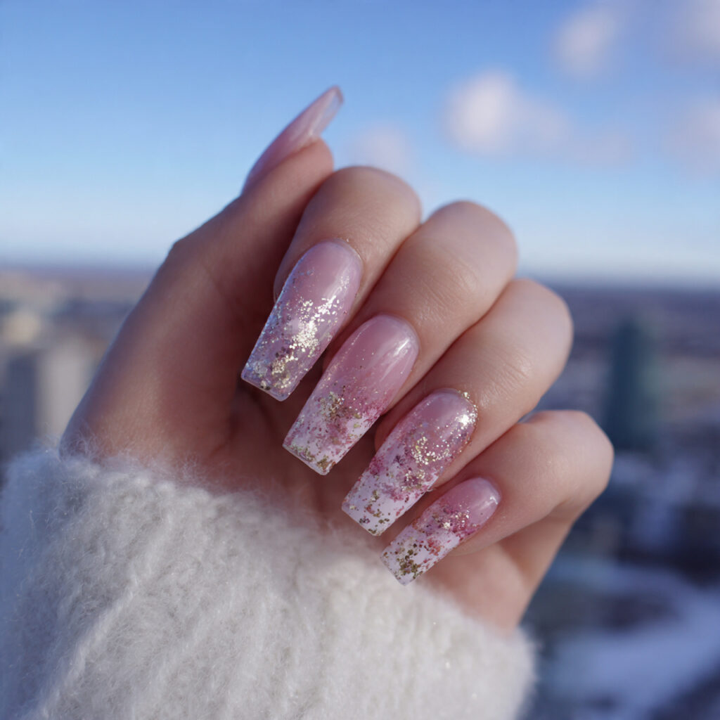 Nail Inspo January: Cozy, Fresh Nail Ideas to Start the Year Beautifully 11 attractive sheer glitter frost nails with outdoor