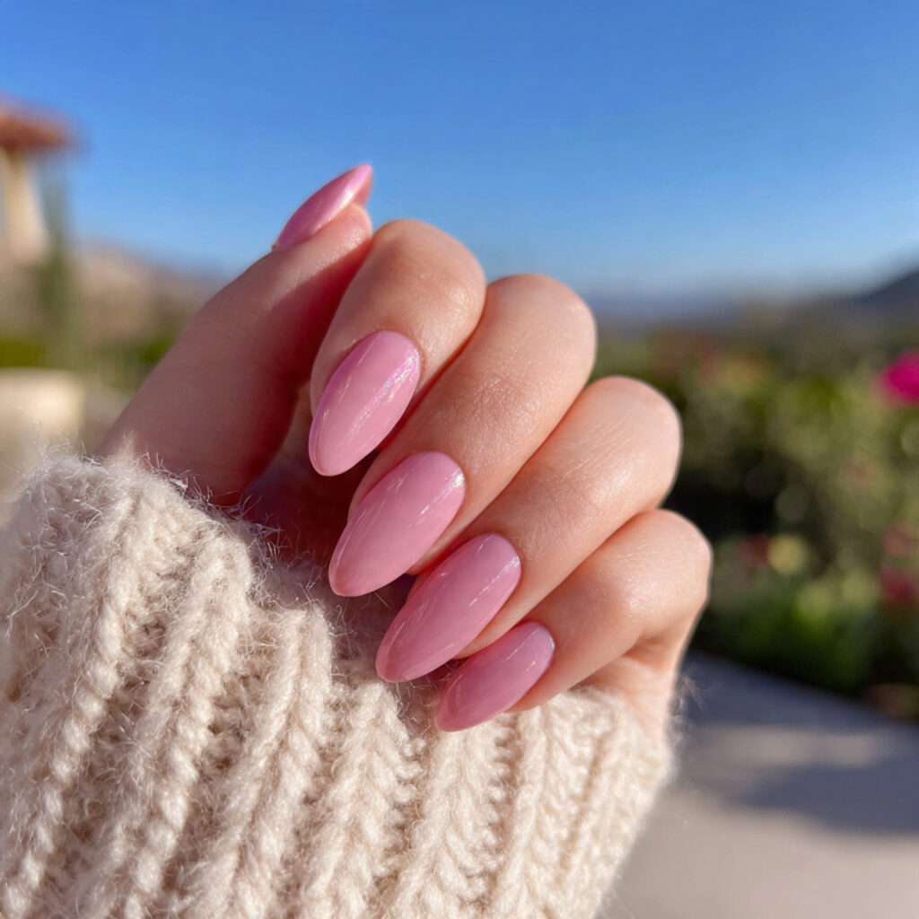Pink Nails Short Trendy: Cute, Clean & Instantly Pretty 2 attractive sheer pink gloss nails with outdoor bac 2