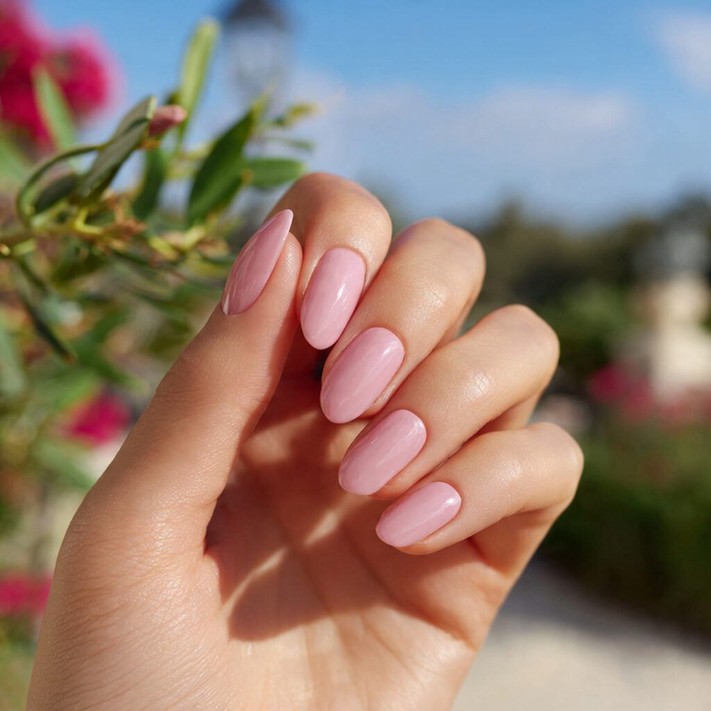Pink Spring Nails: Soft, Fresh Designs You’ll Want to Save 2 attractive sheer pink gloss nails with outdoor bac 3