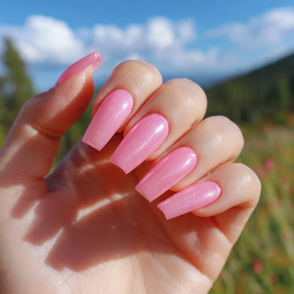 Trending Summer Pink Nails: Bright, Soft & Made to Glow 4 attractive sheer pink jelly nails with outdoor bac