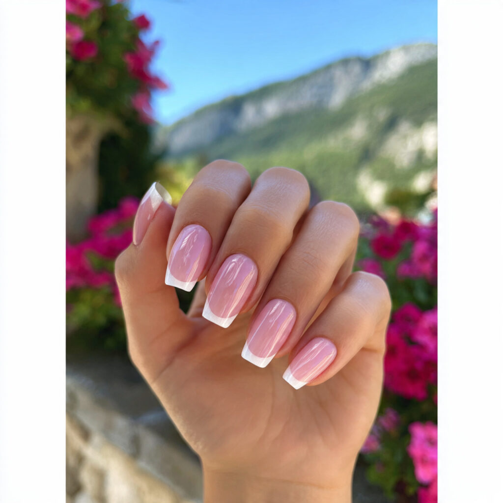 White and Pink Nails: 14 Soft, Dreamy Designs You’ll Want to Copy 2 attractive sheer pink with white gloss tips nails