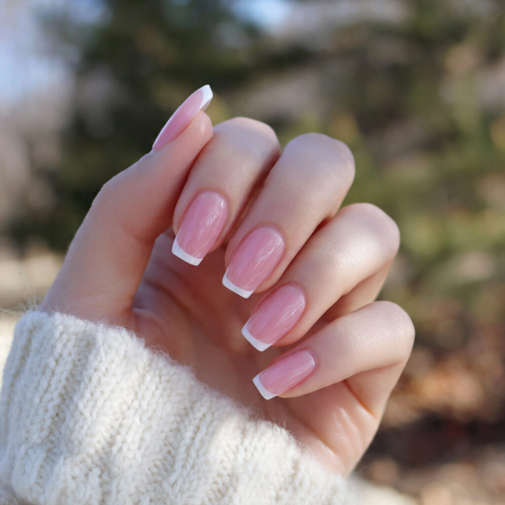 attractive sheer pink with white tips nails with o 1