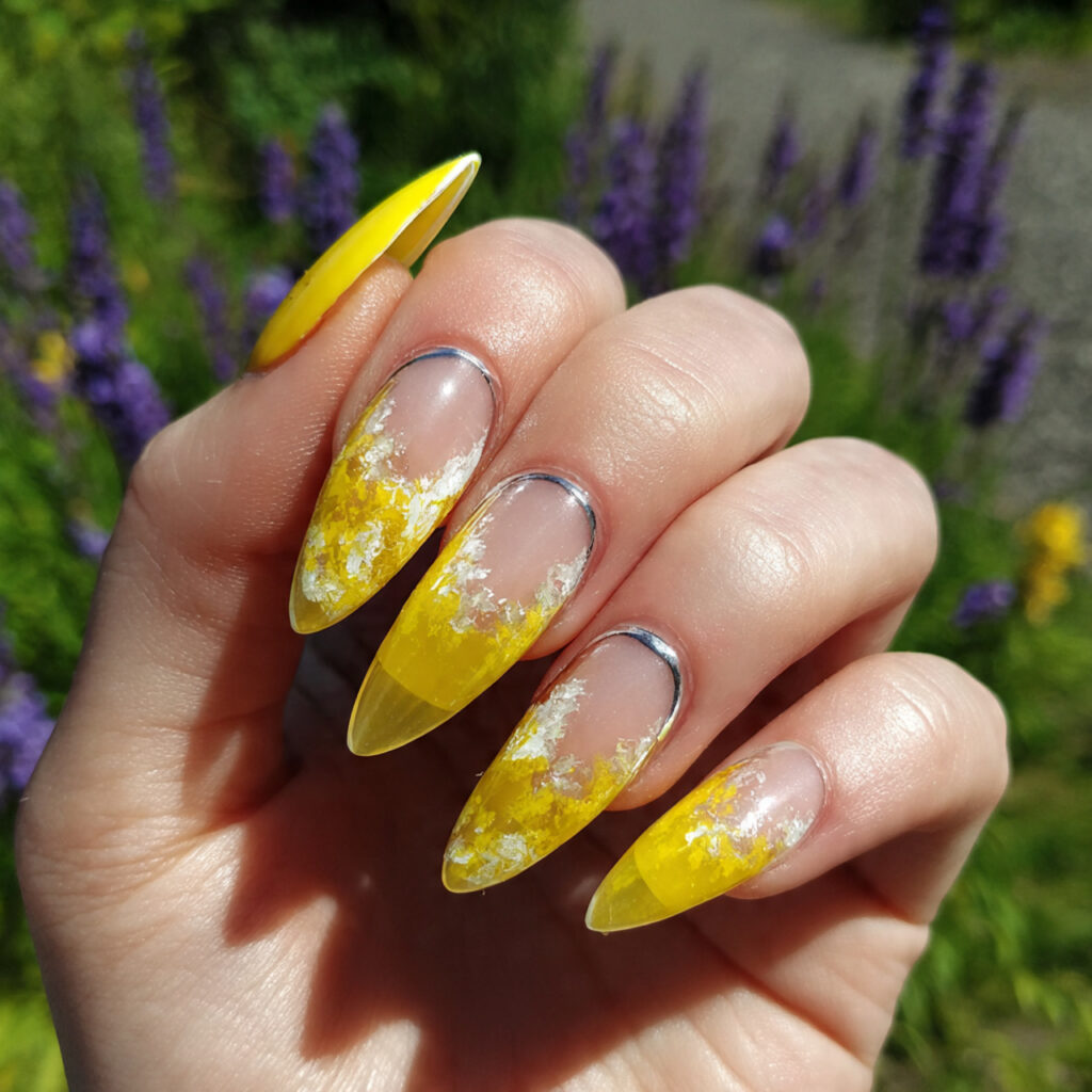 Nail Inspo Yellow: Bright, Happy & Sunshine-Ready 3 attractive sheer yellow jelly nails with outdoor b