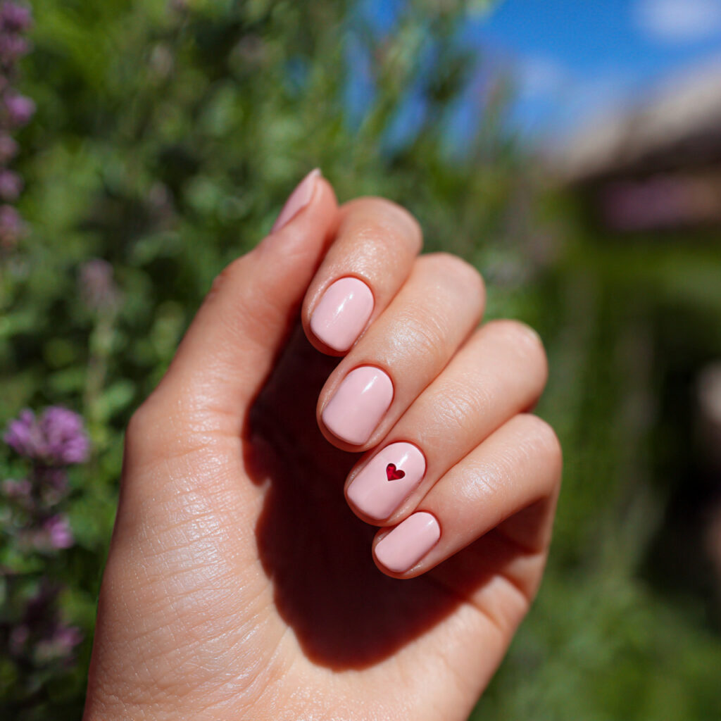 Short Nails Inspo Aesthetic: Cute, Clean & Effortlessly Pretty Ideas 11 attractive short nails with tiny heart accent outd
