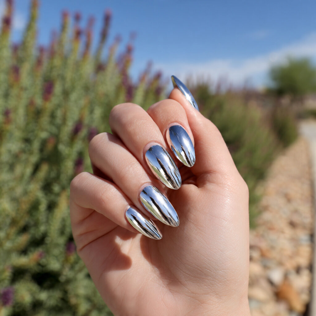 Nail Inspo Baddie: Bold, Glossy Looks That Own the Room 6 attractive silver chrome statement nails with outd