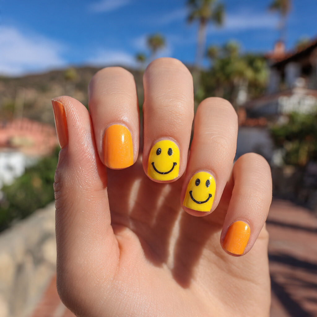 Nail Inspo for Kids: Cute, Colorful & Playful Designs to Try 7 attractive smiley face short nails with outdoor ba