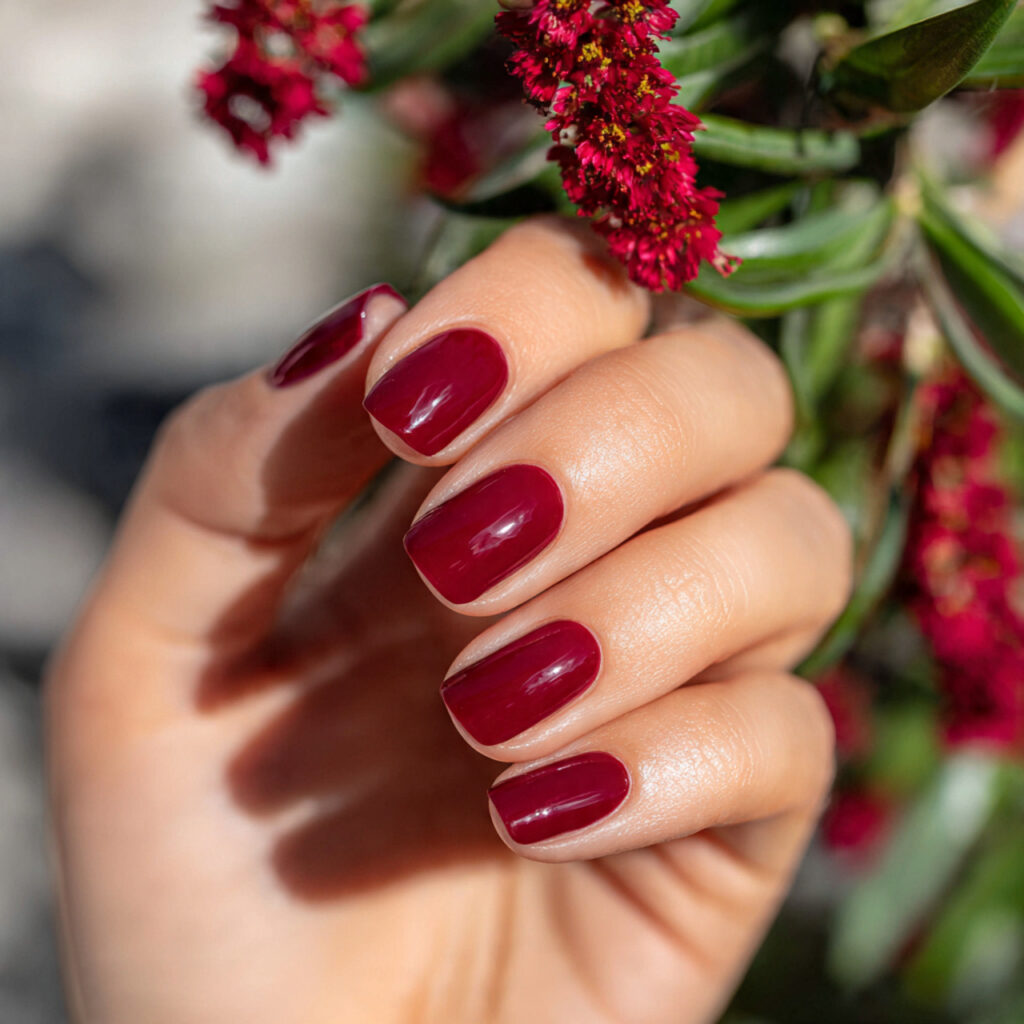 Extra Short Nails: Minimal, Cute & Effortlessly Chic 3 attractive soft cherry red short nails with outdoo