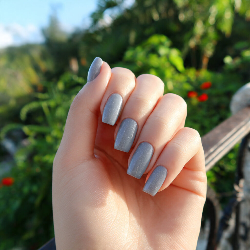 Nail Inspo January: Cozy, Fresh Nail Ideas to Start the Year Beautifully 2 attractive soft grey minimal nails with outdoor ba