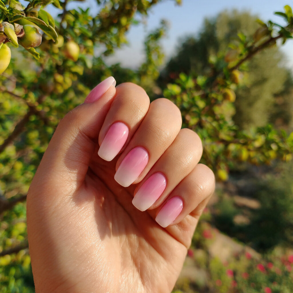 attractive soft ombre squoval nails with outdoor b