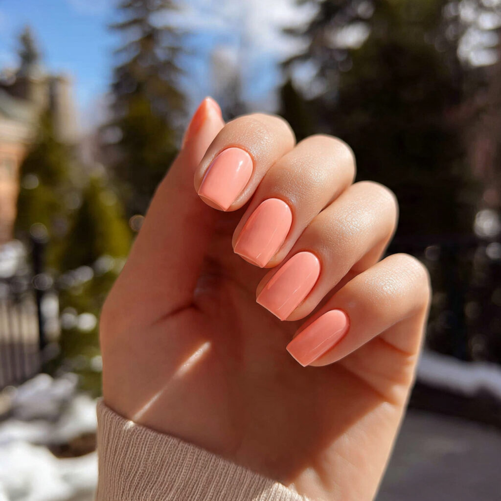 Nail Inspo Plain: Soft, Minimal Looks That Feel Effortlessly Chic 5 attractive soft peach plain nails with outdoor bac