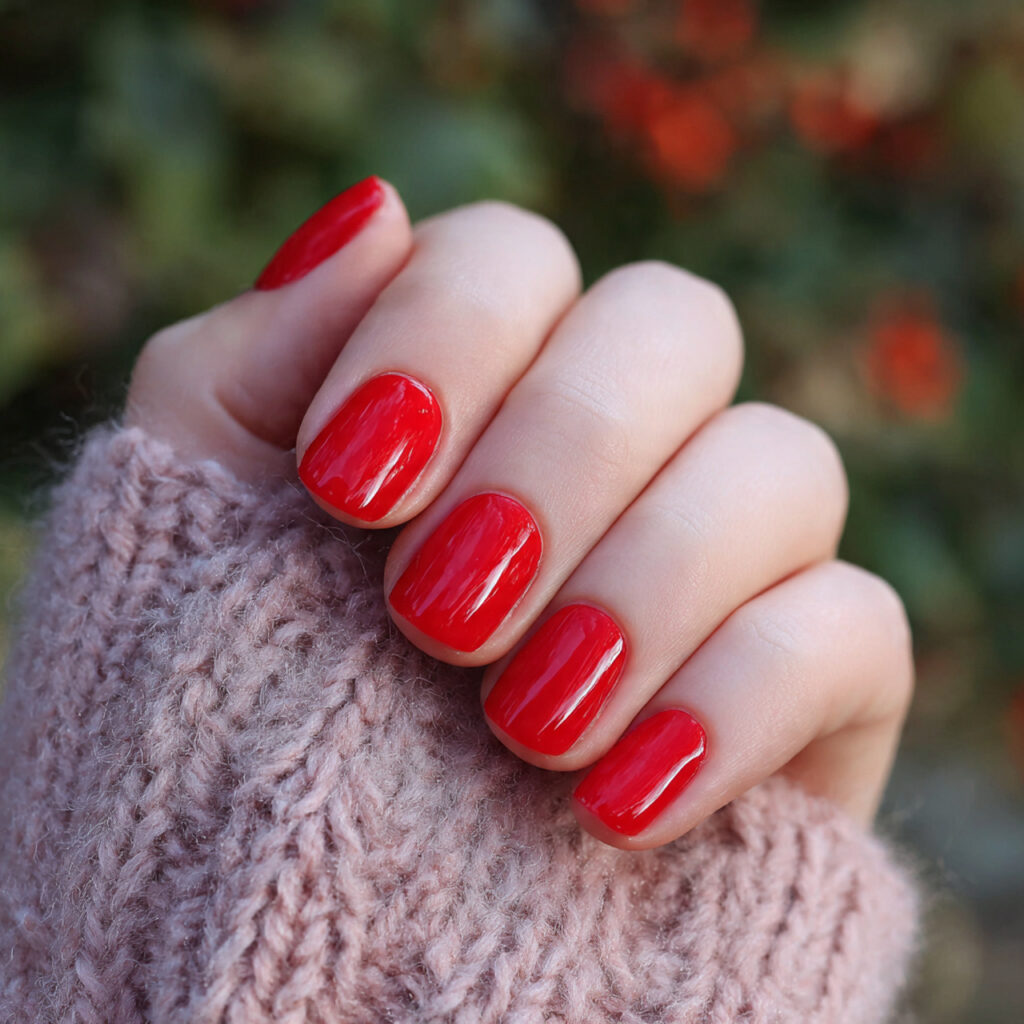 Really Short Nails: Cute, Clean & Effortlessly Aesthetic Ideas 12 attractive soft red short nail with outdoor backgr
