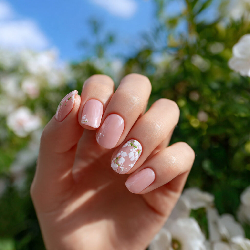 Short Nails Ideas Simple: 14 Cute & Effortless Looks You’ll Love 3 attractive soft short nails with outdoor backgroun