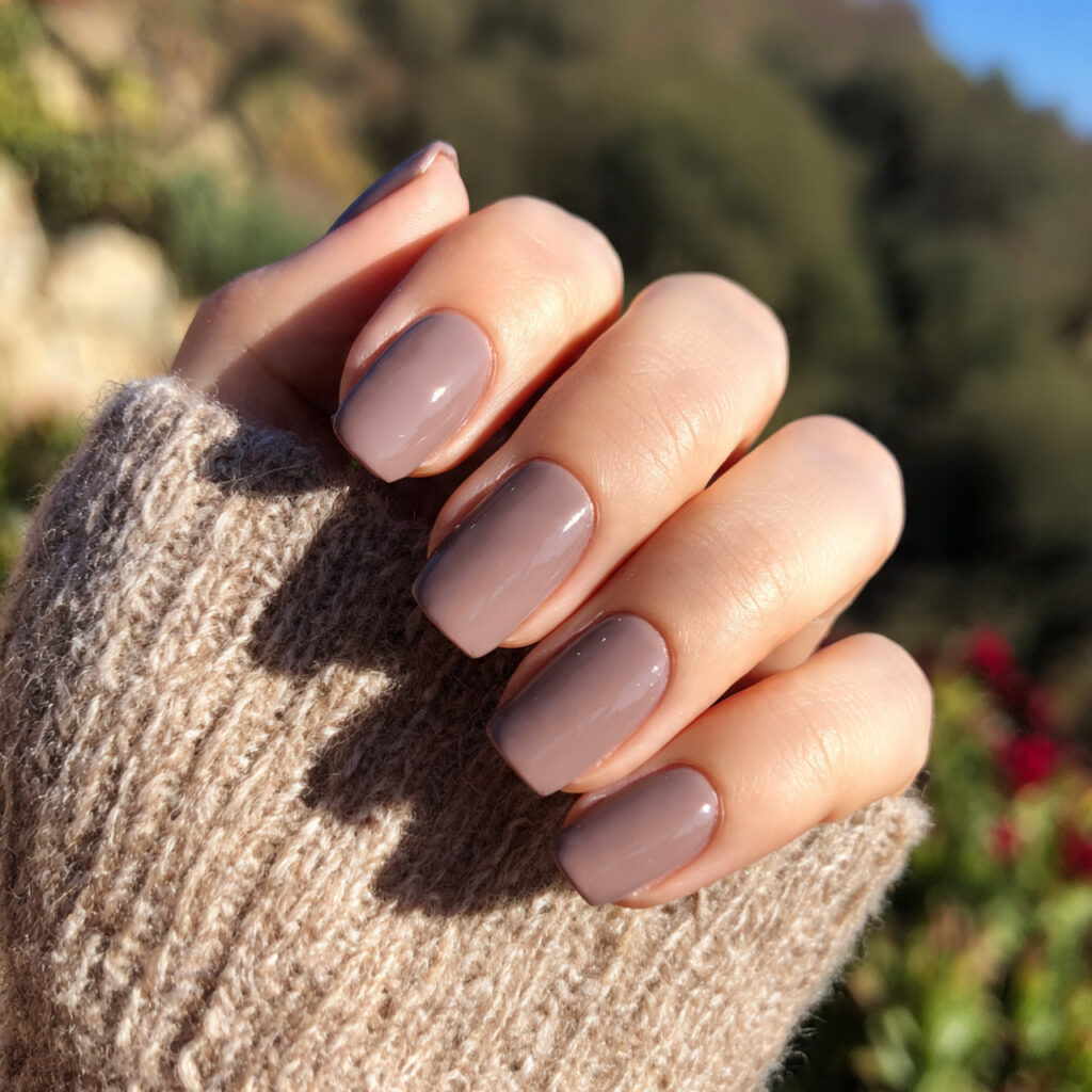 Short Nails Brown: 12 Cozy, Chic & Effortlessly Aesthetic Ideas 11 attractive soft taupe brown short nails with outdo