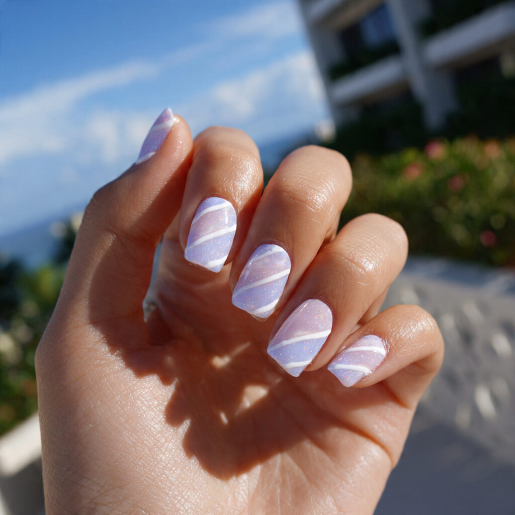 Short Nails Ideas Simple: 14 Cute & Effortless Looks You’ll Love 4 attractive soft with white lines nails with outdoo