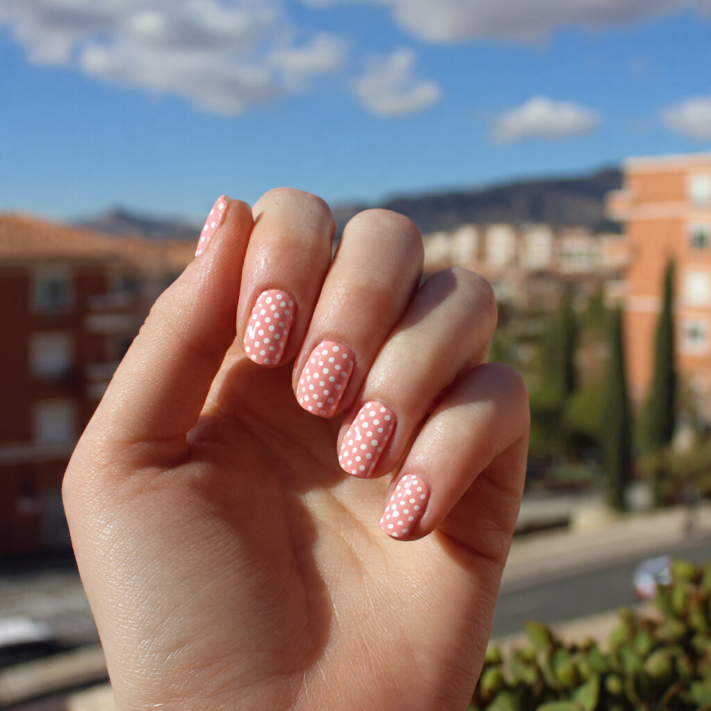 attractive square minimal dot nail art with outdoo