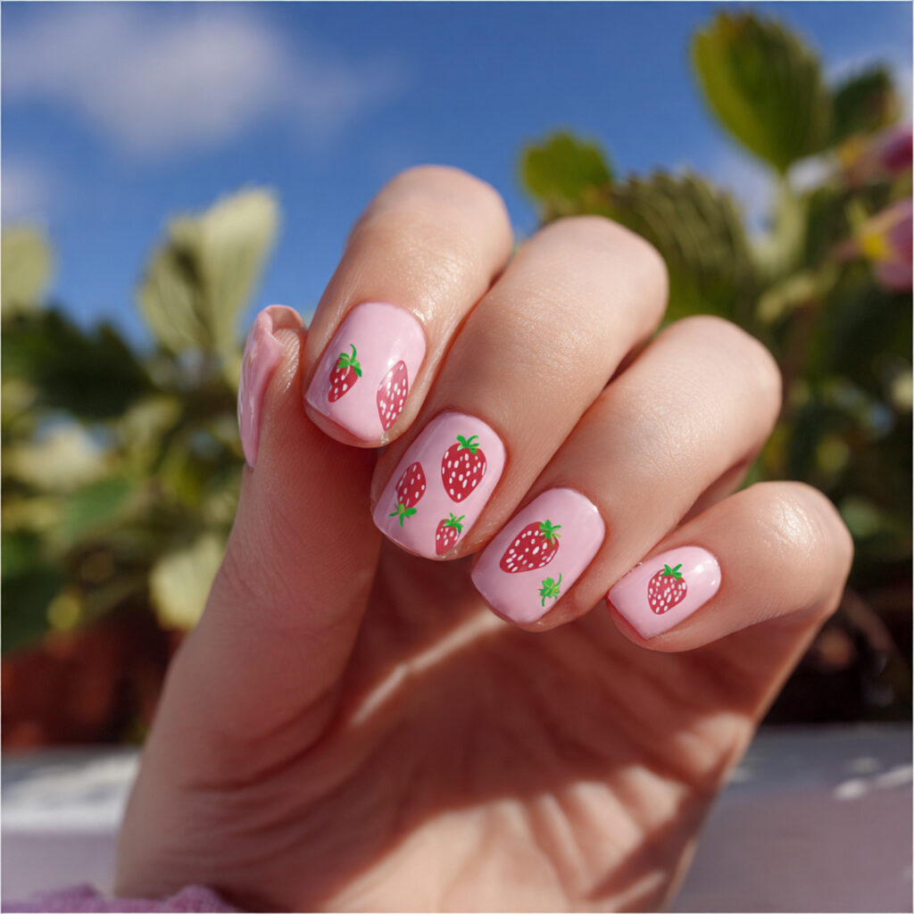 attractive strawberry milk acrylic short nails wit