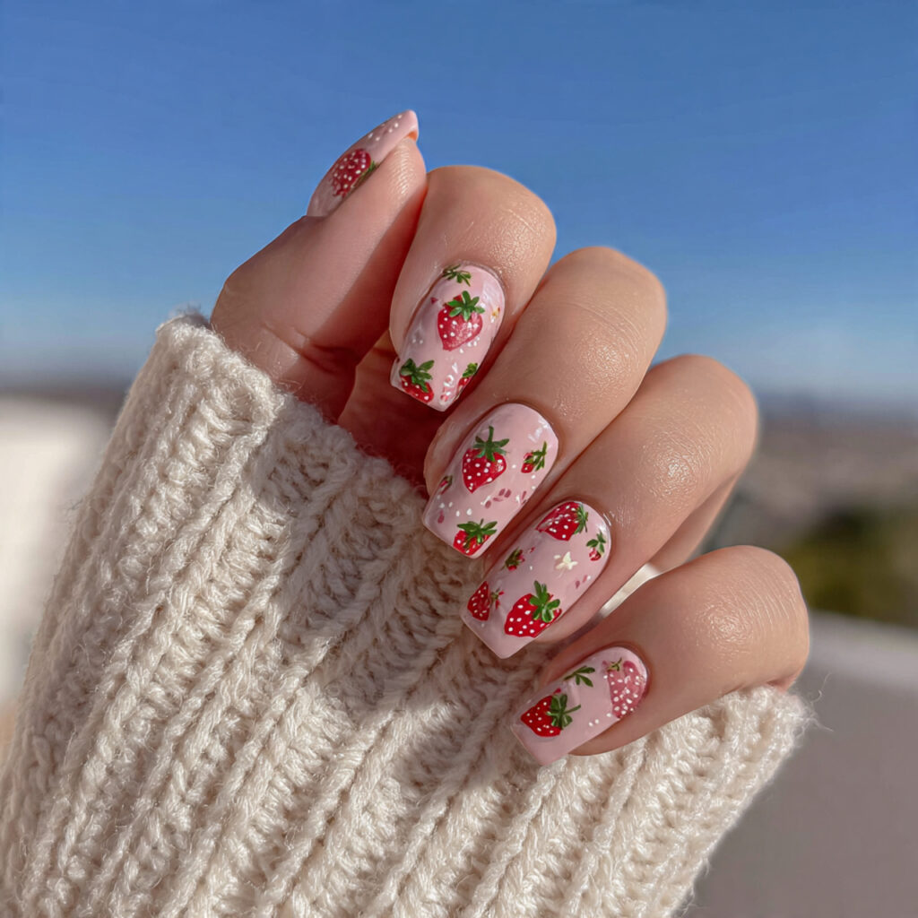 Coffin Nails Short: 14 Cute & Trendy Designs You’ll Want to Try 1 attractive strawberry milk coffin short nails with