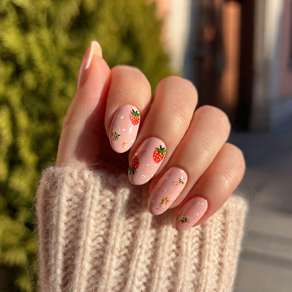 Short Nails Oval: 14 Soft & Aesthetic Designs You’ll Love 1 attractive strawberry milk oval short nails with o