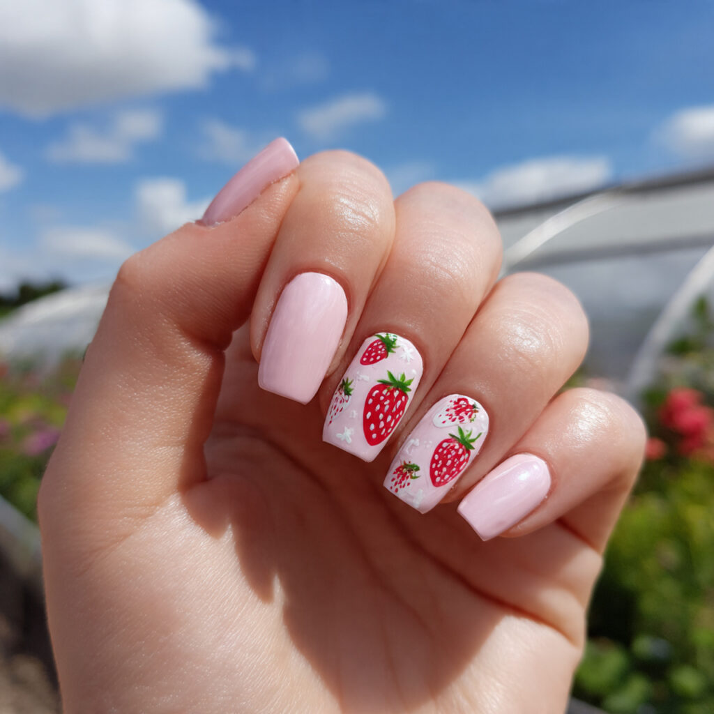 Nail Art for Short Nails: 14 Cute & Aesthetic Ideas You’ll Love 1 attractive strawberry milk short nails with outdoo