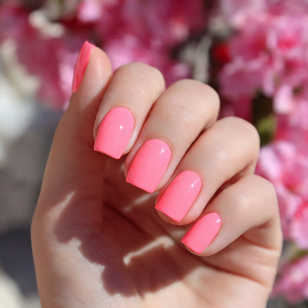 Pink Gel Nails: 12 Glossy, Dreamy & Totally Addictive 7 attractive strawberry pink gel nails outdoor backg